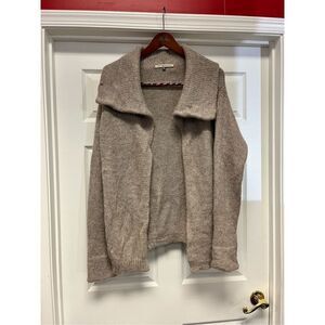 Simply Natural Tan 100% Baby Alpaca Open Front Shawl Collar Cardigan Sweater sz